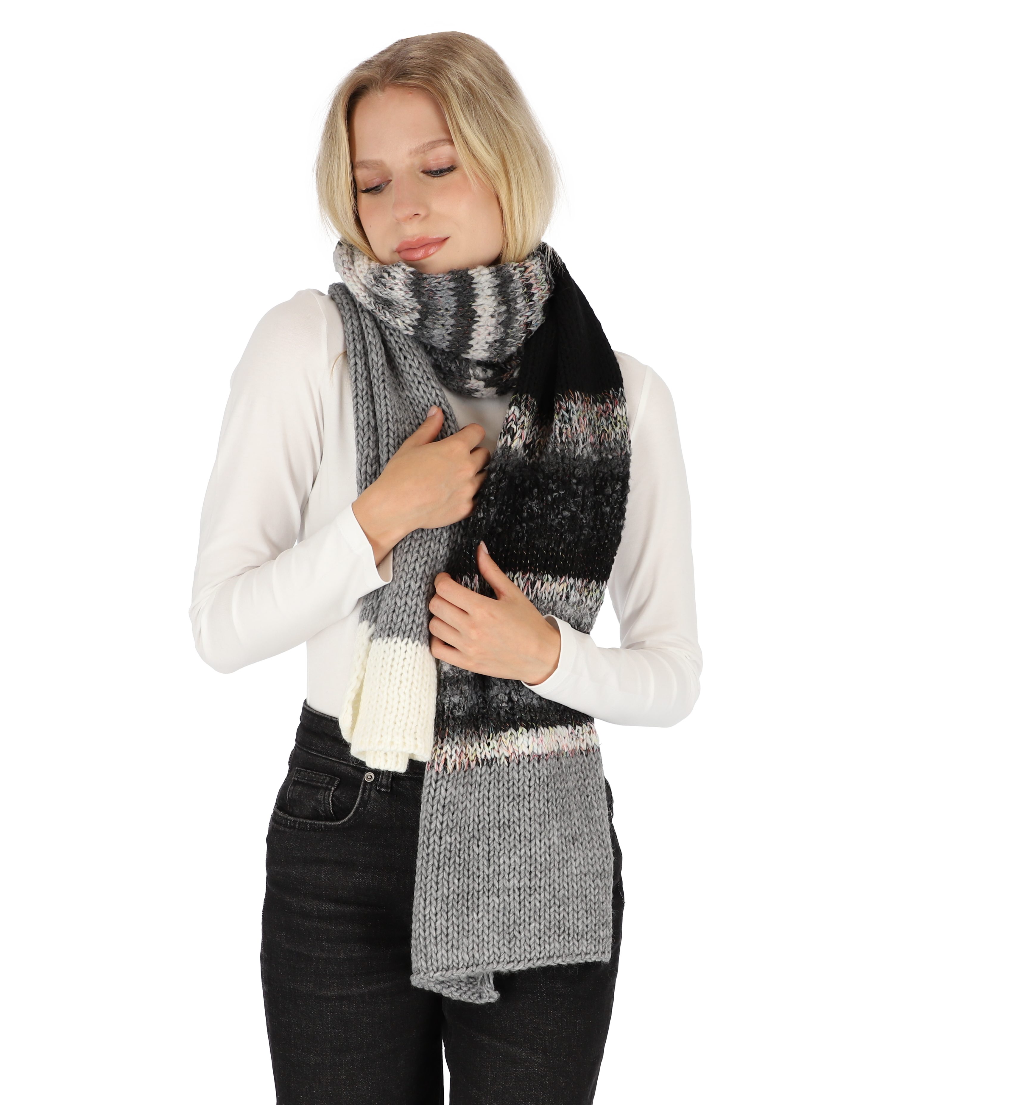Strickschal Chenille mit Streifenpatch