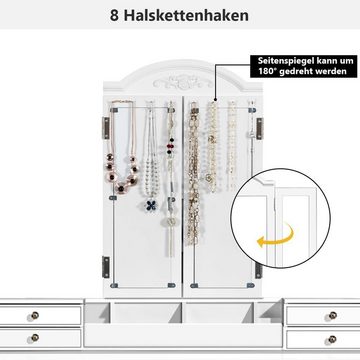 COSTWAY Schminktisch, mit klappbarem Spiegel, Hocker & Haken, 2 in 1, weiß