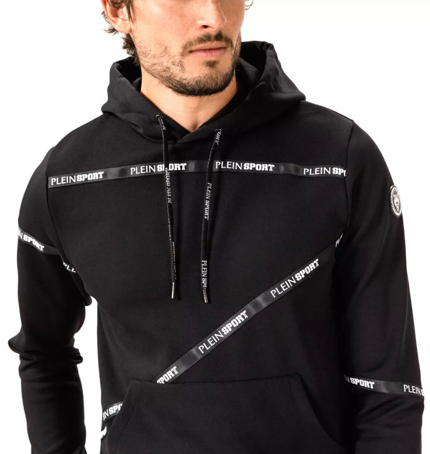 PHILIPP PLEIN Hoodie Herren Kapuzen Swetashirt mit Logo Streifen Kapuze mit Kordelzug, gummiertes patch, Kängurutasche, Logo Streifen