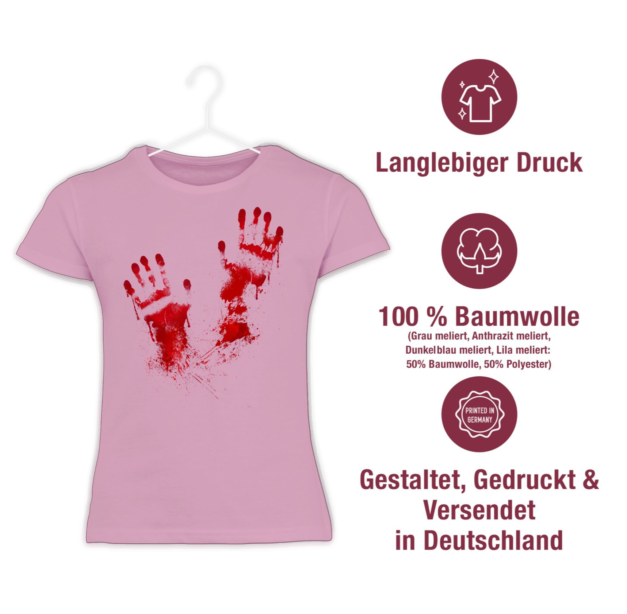 für Rosa Handabdruck Gruselig Halloween 2 Kinder T-Shirt Shirtracer Handabdrücke Blutige Kostüme Blut