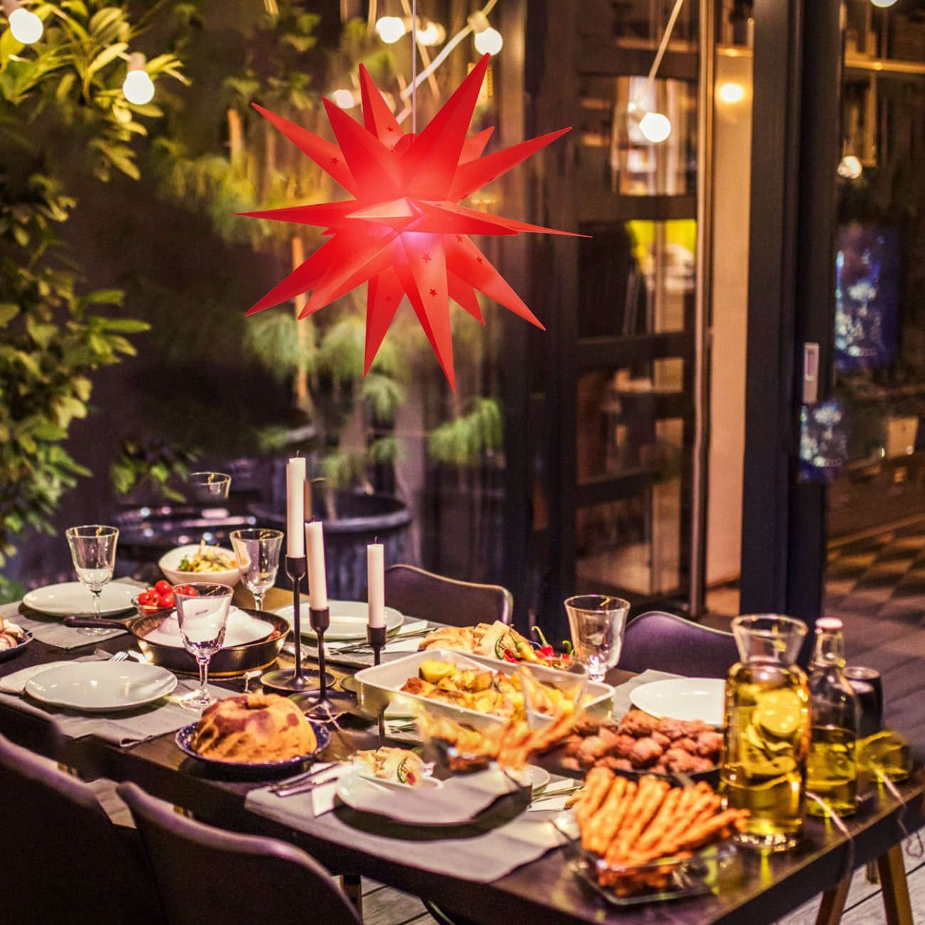 Salcar LED Dekolicht 60cm 3D Papierstern Beleuchtet LED Stern Weihnachtsdekoration Fenster, Weihnachtsstern Hängend mit 18 Spitzen, Rot