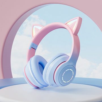 Diida Bluetooth-Kopfhörer,Katzenohr-Kopfhörer,RGB-Licht,Kabelgebundene Over-Ear-Kopfhörer (Faltbares, Ausgestattet mit einem Mikrofon)