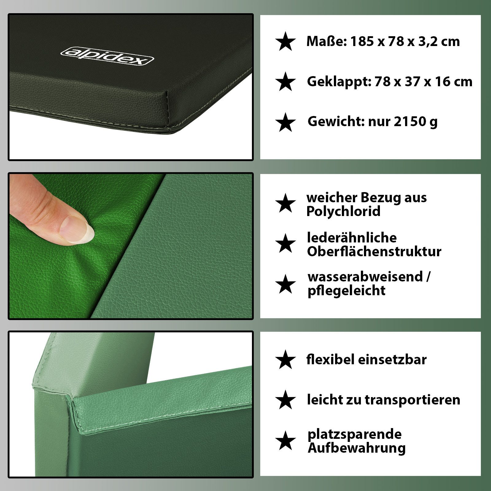 ALPIDEX Turnmatte ALPIDEX klappbare Turnmatte 185 x 78 x 3,2 cm RG 18 – Bild 5 von 5