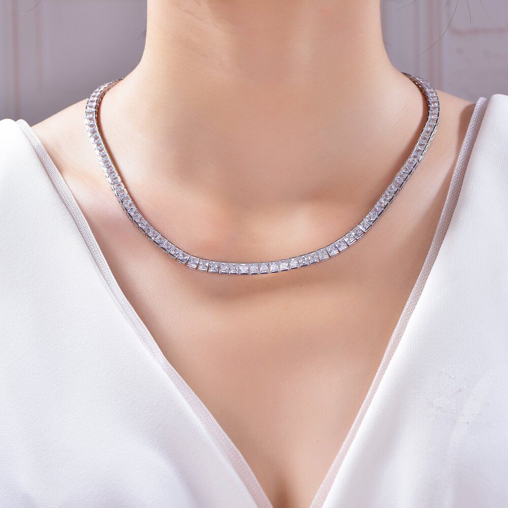 ROUGEMONT Silberkette Handgefertigte Tennis Collier 925 Silber 4A Cubic Zirkonia 45 cm, Echtschmuck