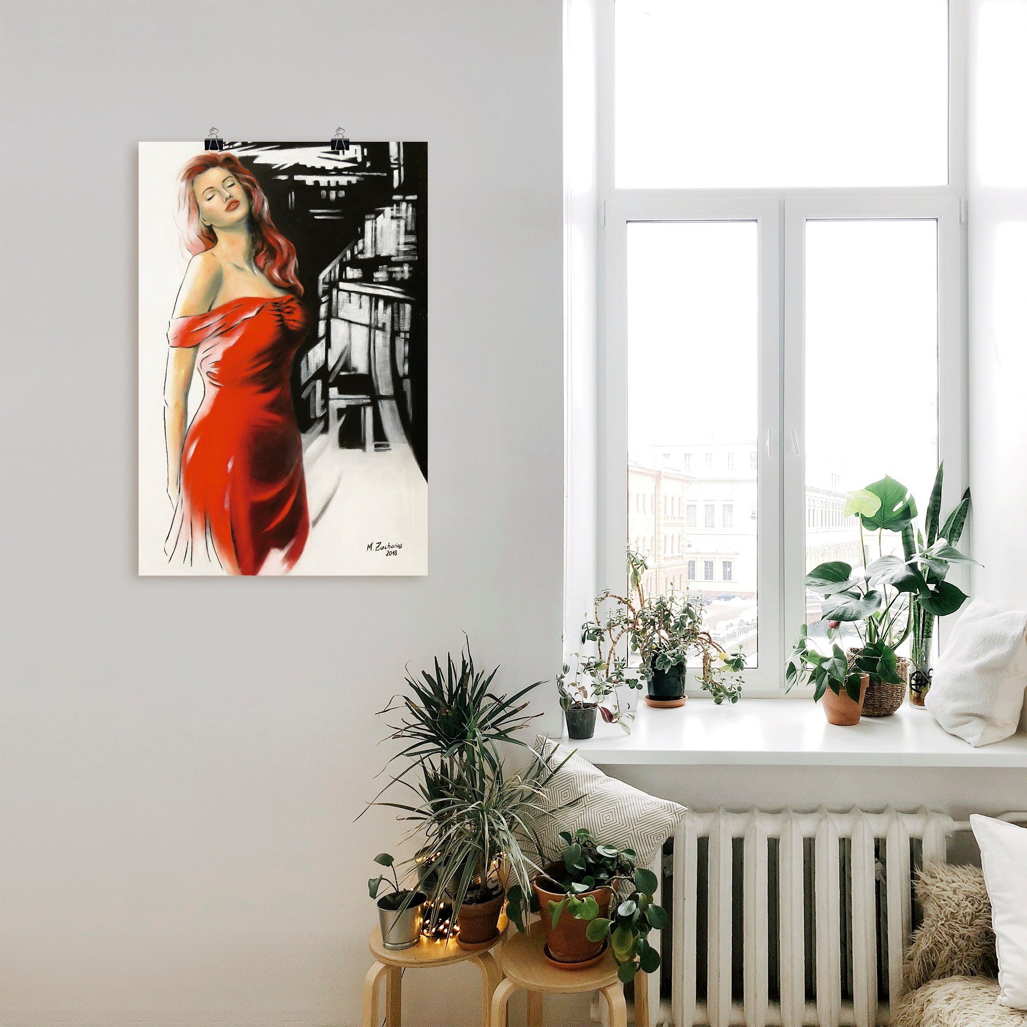 Artland Wandbild Schönheit im Leinwandbild, in Alubild, roten als Kleid, Poster St), Größen oder (1 Wandaufkleber versch. Frau