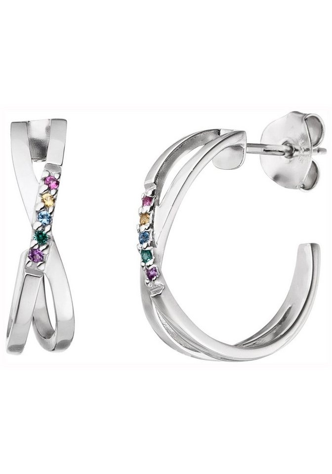 JOBO Paar Creolen, 925 Silber mit 10 bun... JOBO Paar Creolen, 925 Silber mit 10 bun...