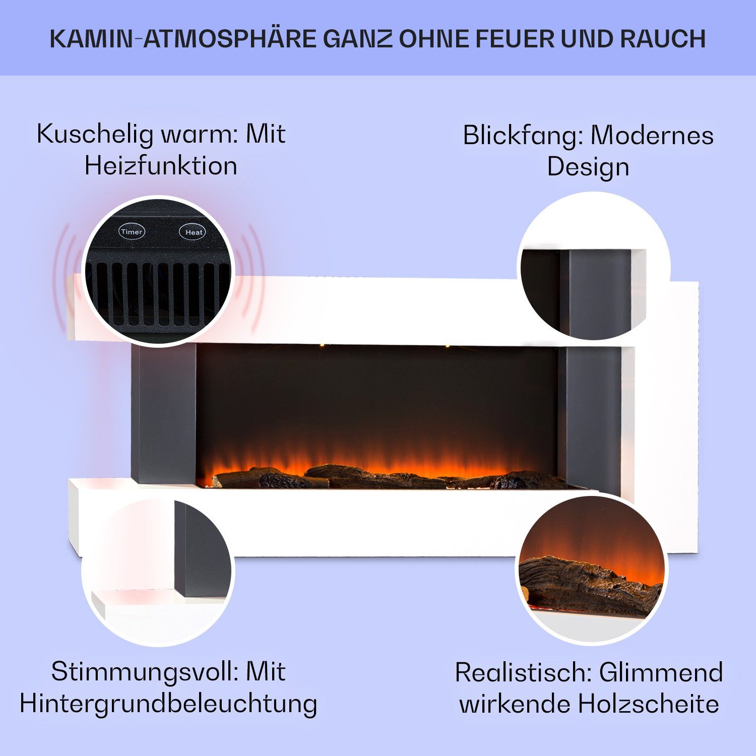 Fire, Heizfunktion Studio Light Elektrokamin & elektrischer Kamin Heizlüfter Klarstein Kaminofen elektrischer mit