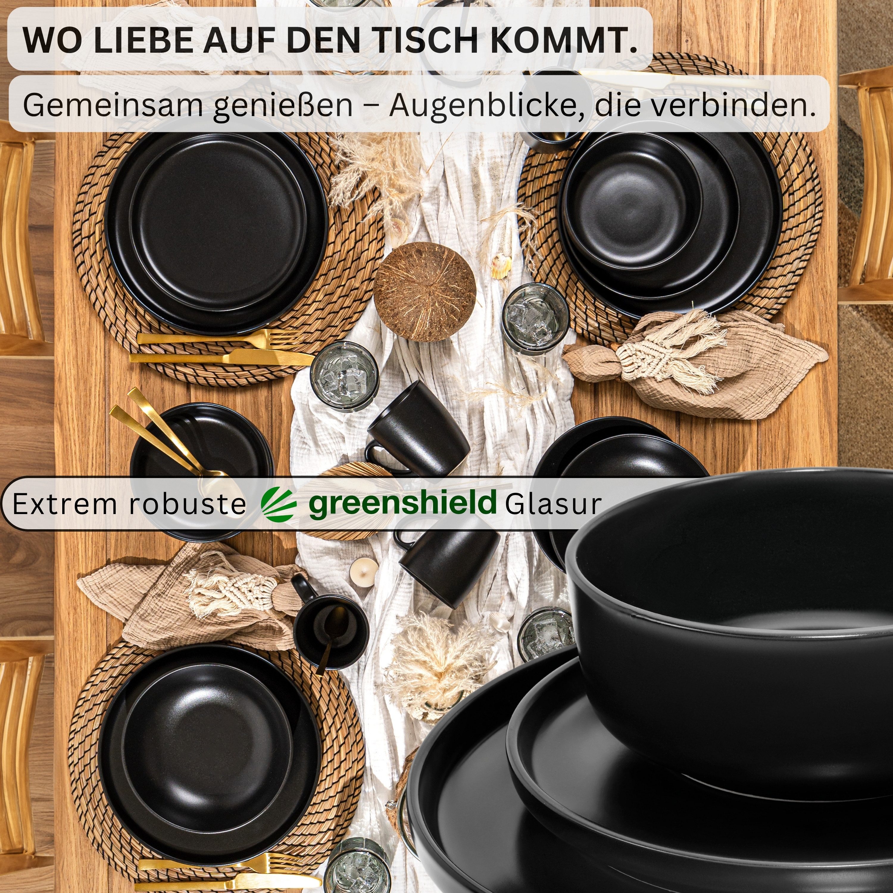 SÄNGER Tafelservice Madeira Geschirr-Set (18-tlg), 6 Personen, Steingut, schwarz Matt, Tafelservice, Handmade, VALUE COLLECTION – Bild 3 von 5