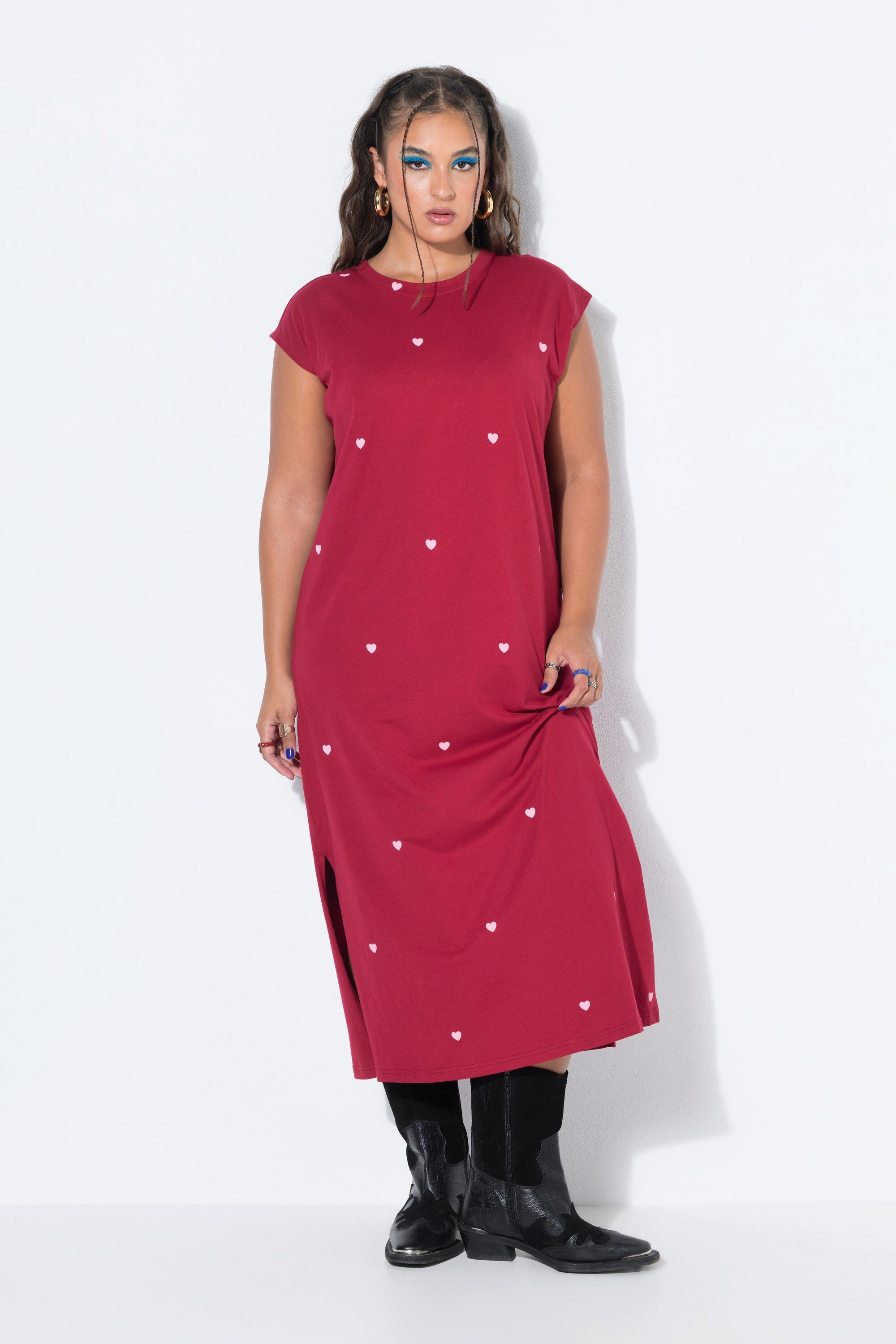 Studio Untold Jerseykleid Midikleid oversized Jersey Herzen ärmellos