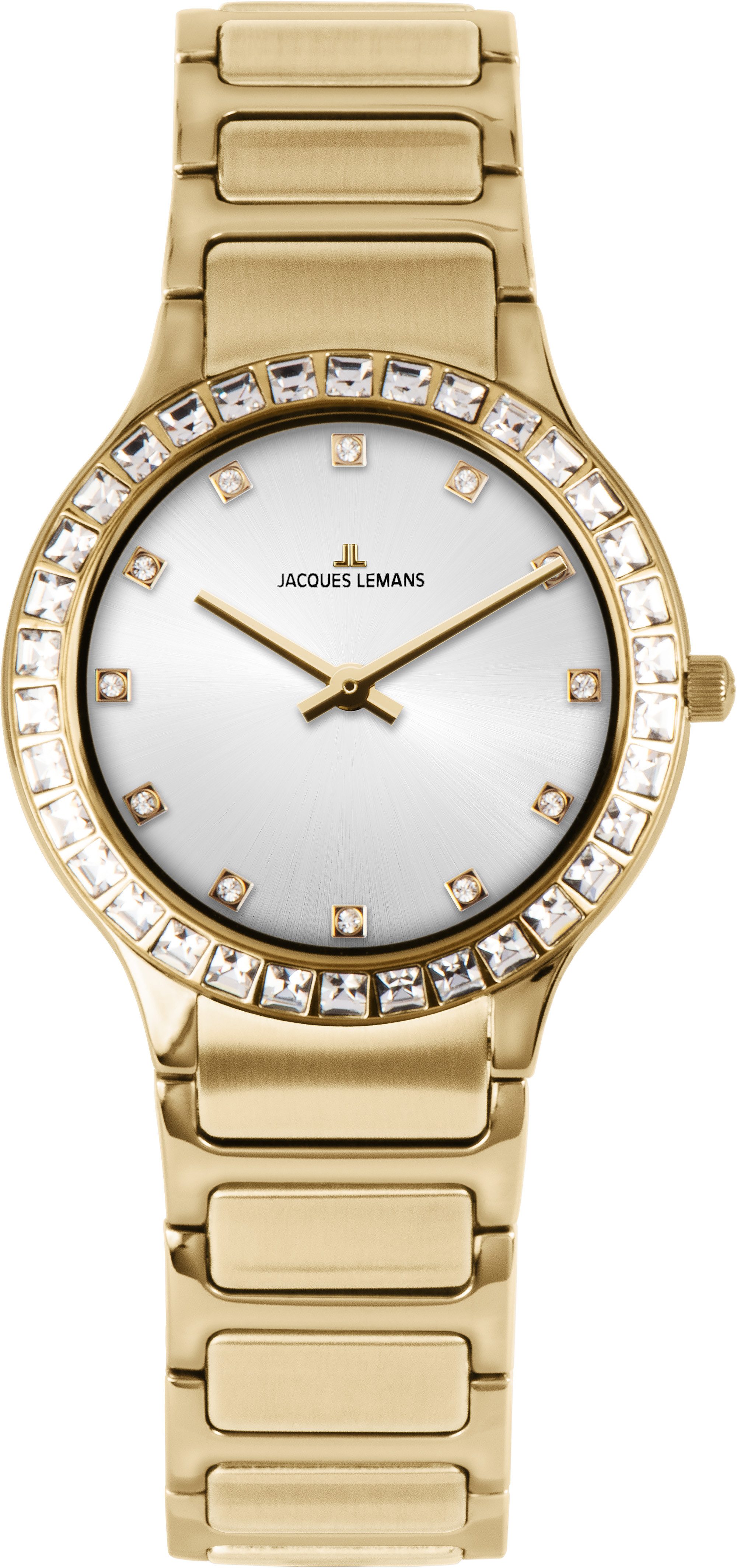 Jacques Lemans Quarzuhr Milano 1-2208H, Armbanduhr, Damenuhr, Edelstahlarmband, analog, Glaskristalle