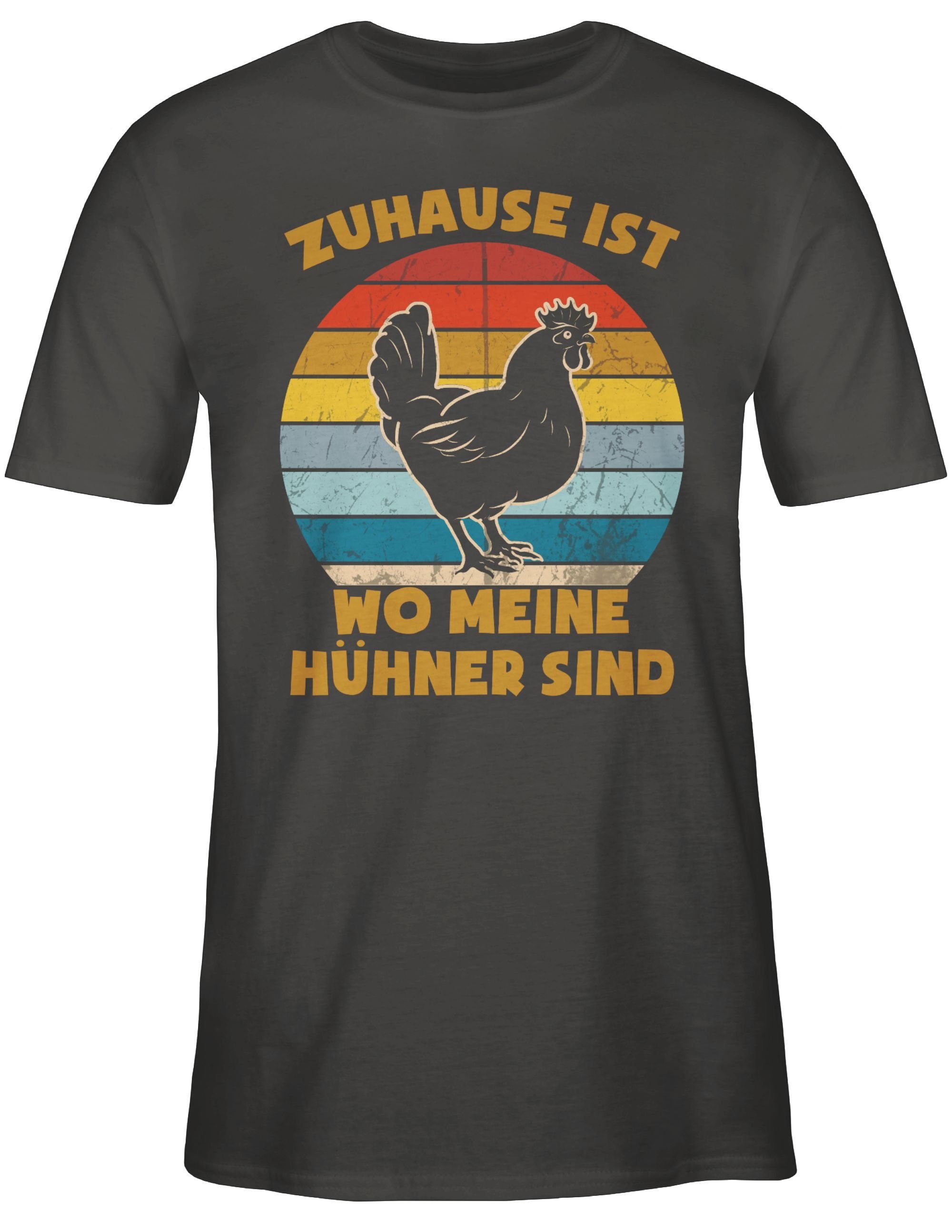 T-Shirt ist 02 Vintage Sprüche mit Zuhause wo Dunkelgrau - meine Hühner sind Statement Shirtracer Spruch