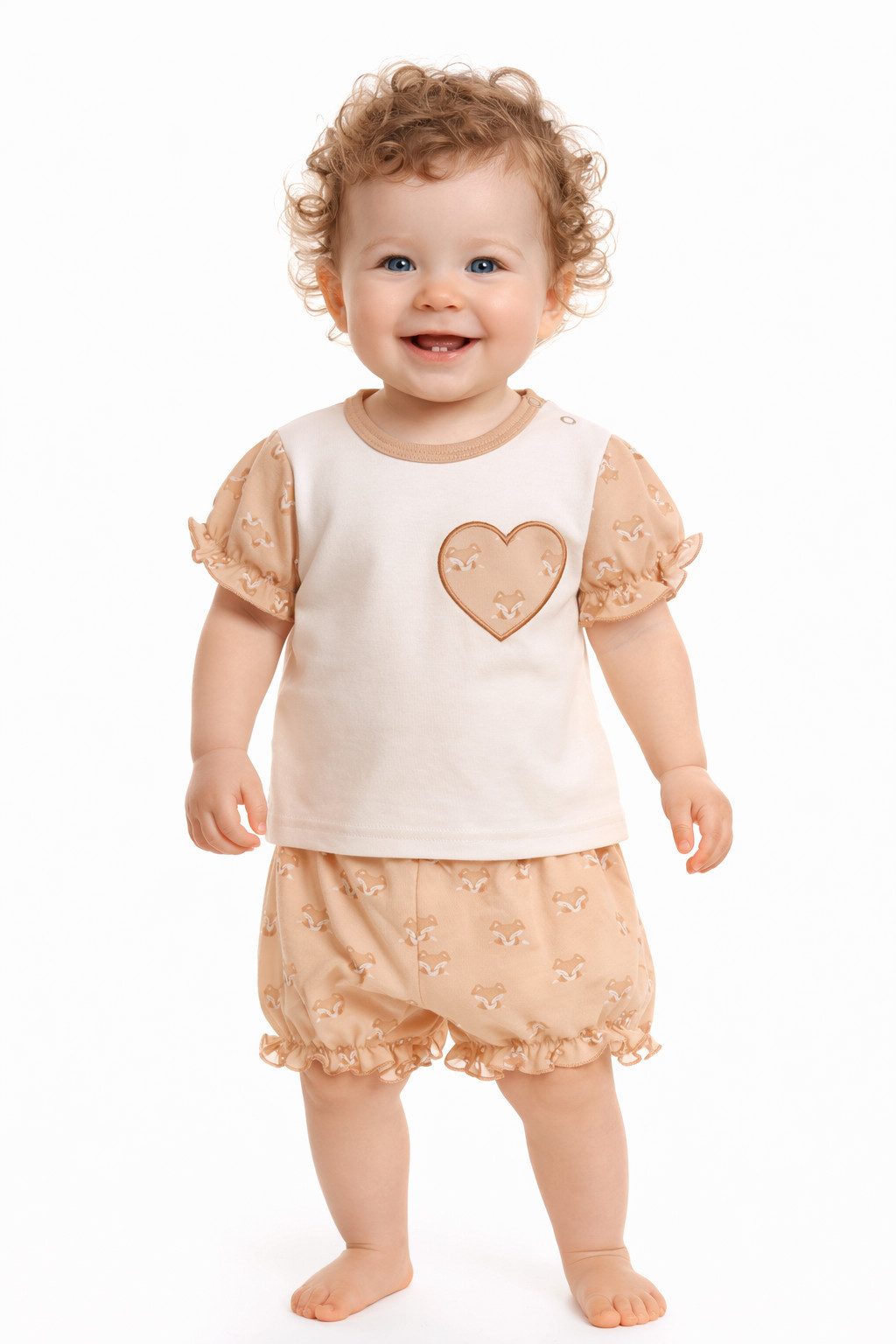 Shirt & Shorts Baby Anzug für Mädchen Sommer Set Shirt und kurze Hose in Beige