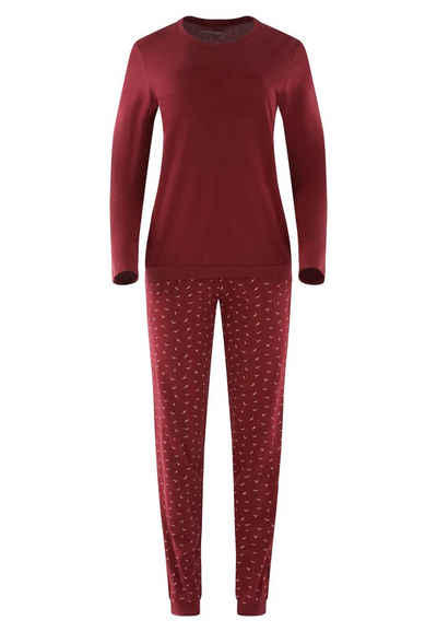 seidensticker Schlafanzug »Basic« (1 tlg) Schlafanzug lang mit Bündchen - Baumwolle - Einfarbiges Oberteil und gemusterte Hose, Weiche Bündchen, Natürliches Material