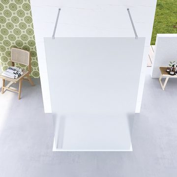 AQUALAVOS Walk-in-Dusche Duschwand Walk-In Dusche Barrierefrei Vollsatiniert Duschtrennwand, 8 mm Einscheiben-Sicherheitsglas (ESG) mit Lotus-Effekt Nanobeschichtung, mit 2 Stabilisationsstangen, rahmenlos, Milchglas