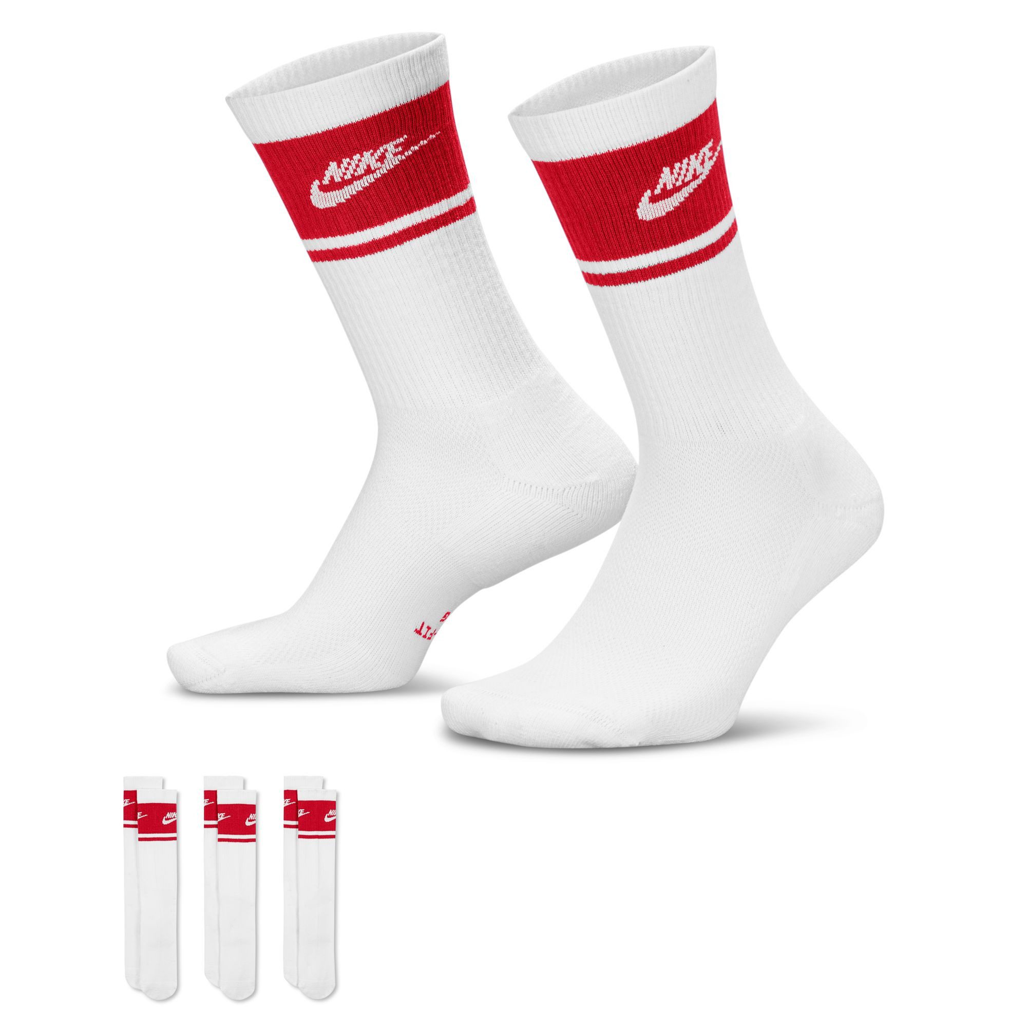 Nike Sportsocken U NK ED ELVD CRW 3P FTA ST-144 mehrfarbiges Design, in den Größen S, M, L und XL erhältlich