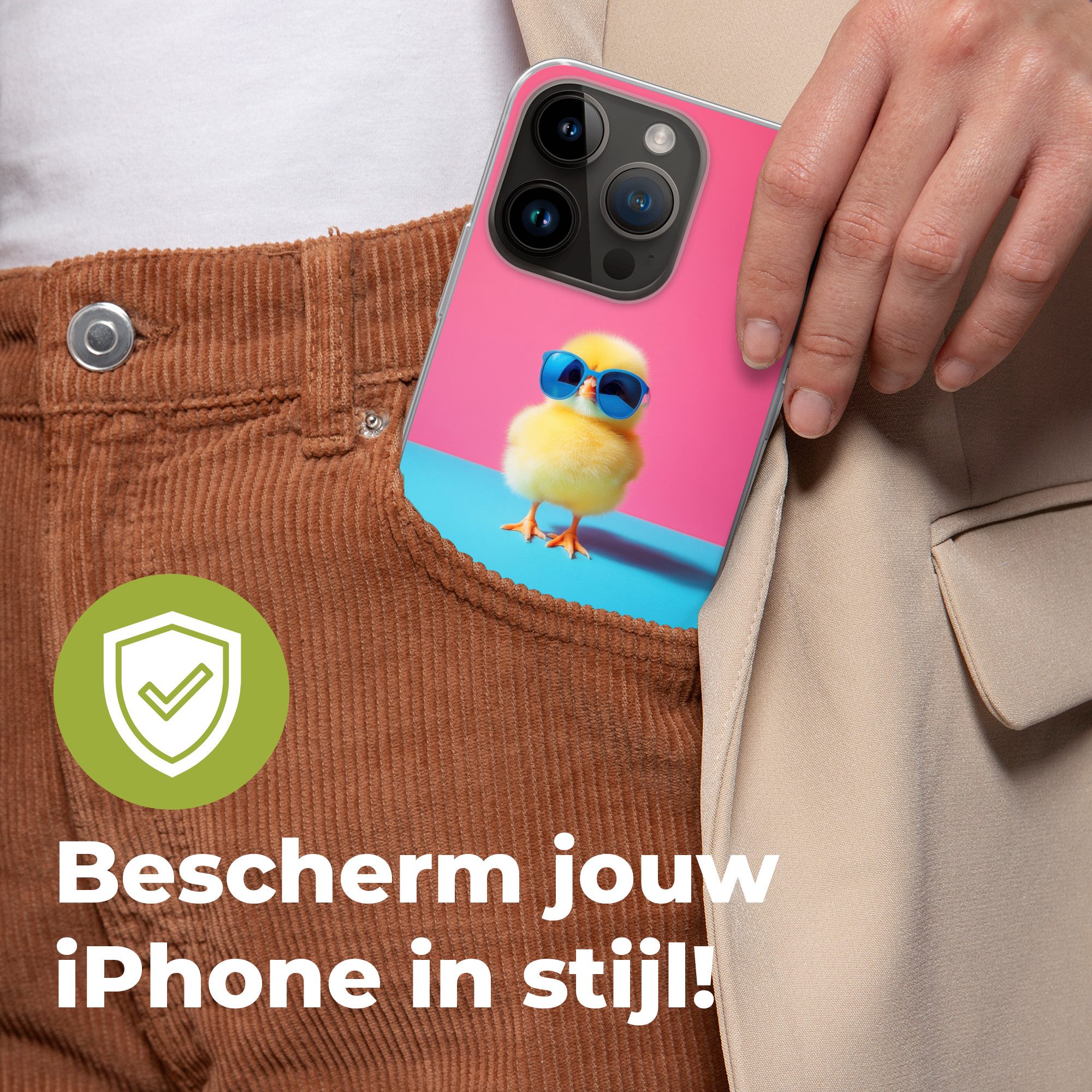 MuchoWow Handyhülle für Apple iPhone 14 Pro Chick - Sonnenbrille - Blau, Smartphone-Bumper, Print, Handy Schutzhülle Dünn