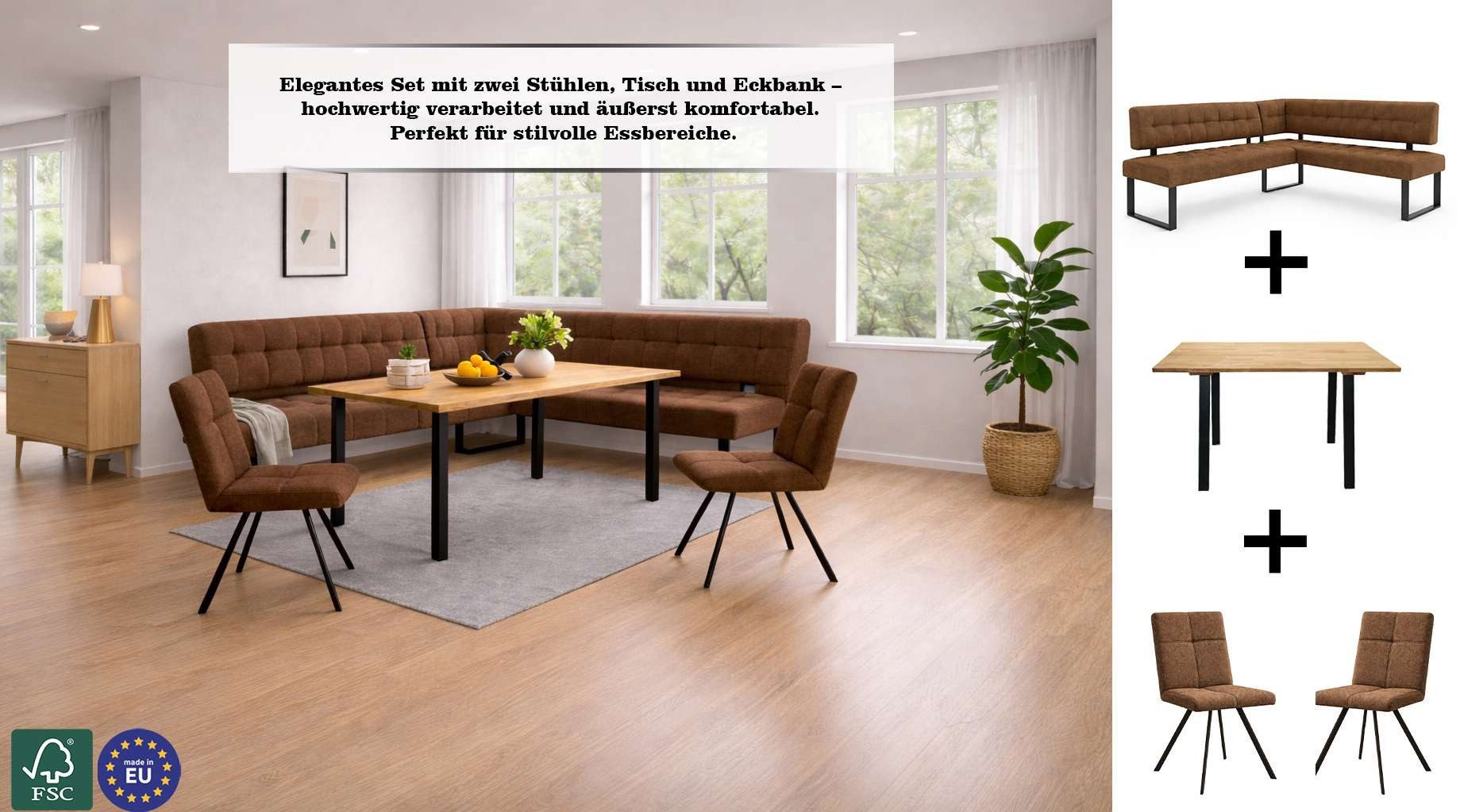 Home affaire Eckbank Mia Küchenbank, Polsterbank, Esszimmerbank, 207x167 cm, Moderne Bank und Farben, Sitzplatzanzahl: 5, Frei in Raum stellbar