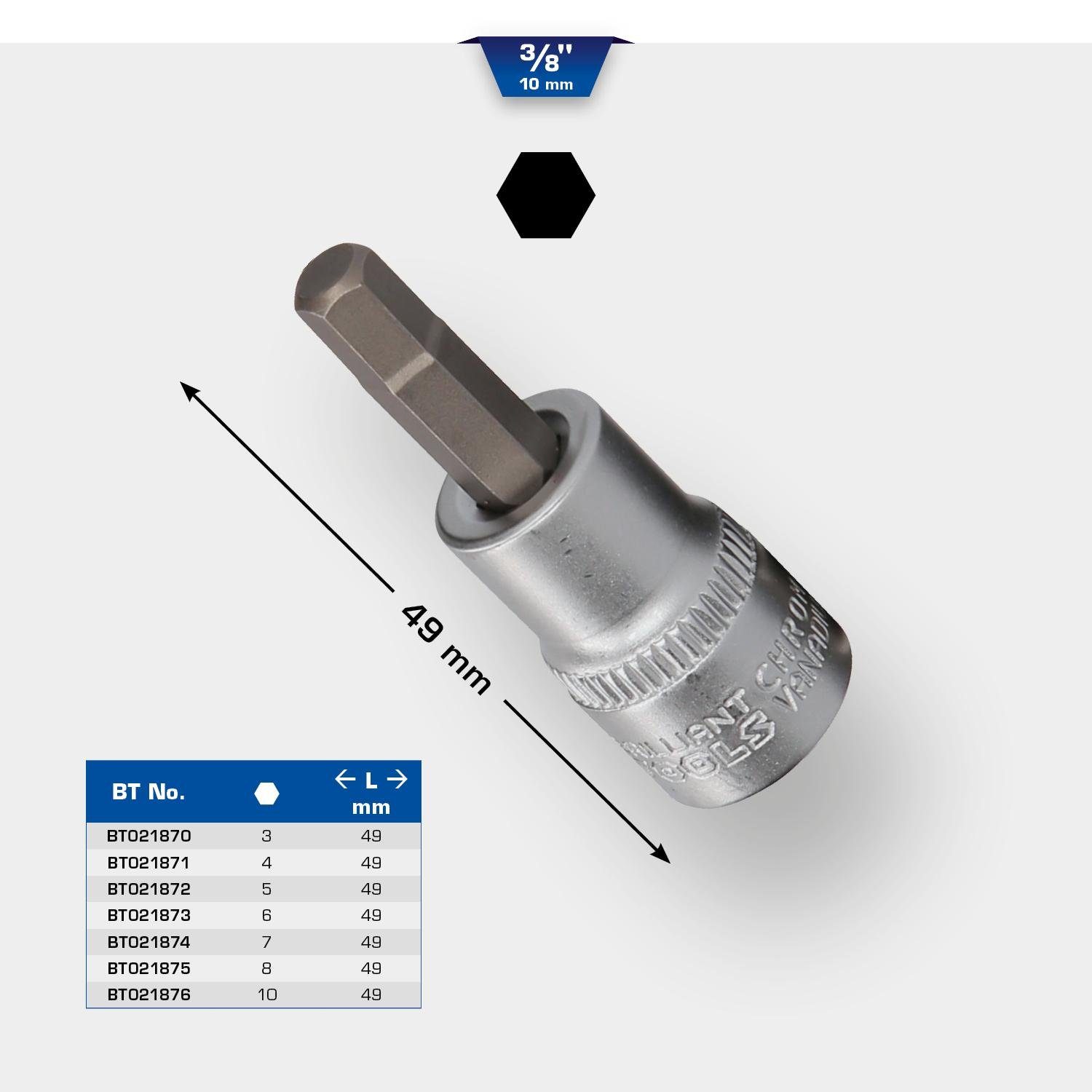 Tools Brilliant Innensechskant 3/8" Bit-Set 3 mm Bit-Stecknuss,