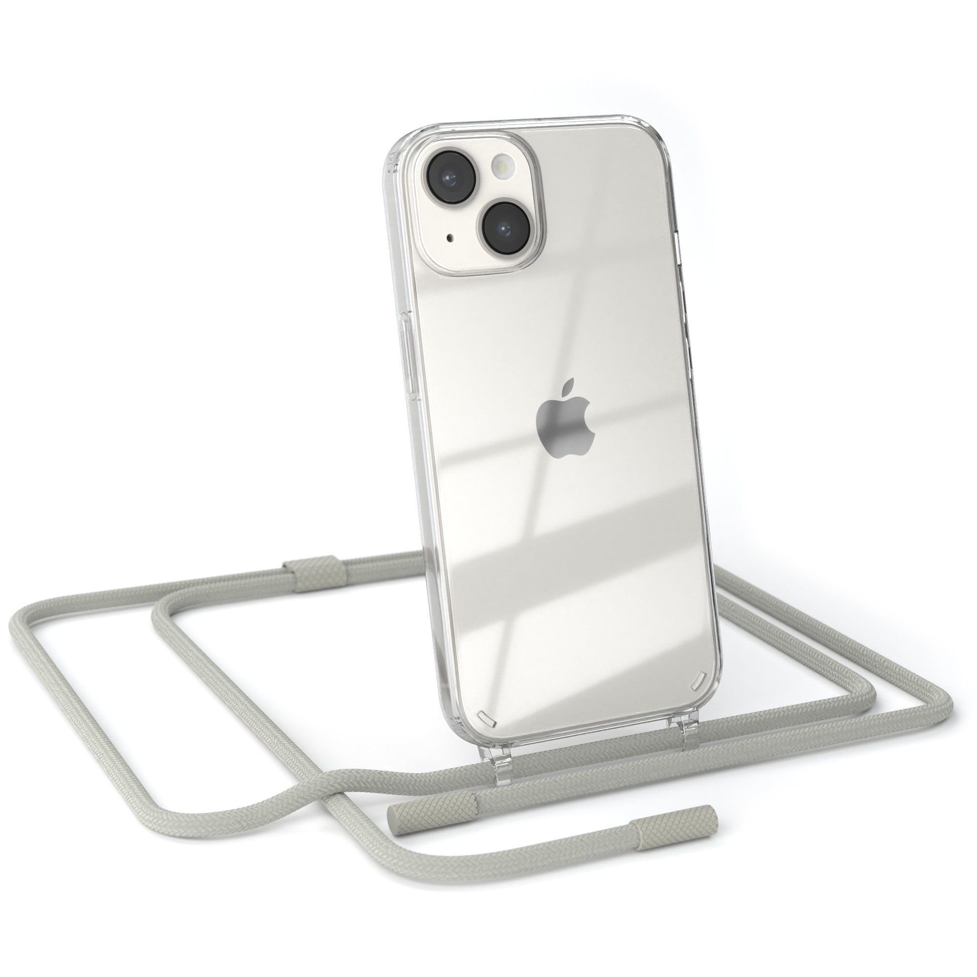 EAZY CASE Handykette Silikon Kette Unifarbe für Apple iPhone 14 6,1 Zoll, Schutzhülle zum Umhängen Hülle mit Umhängeband Kettenhülle Grau Taupe