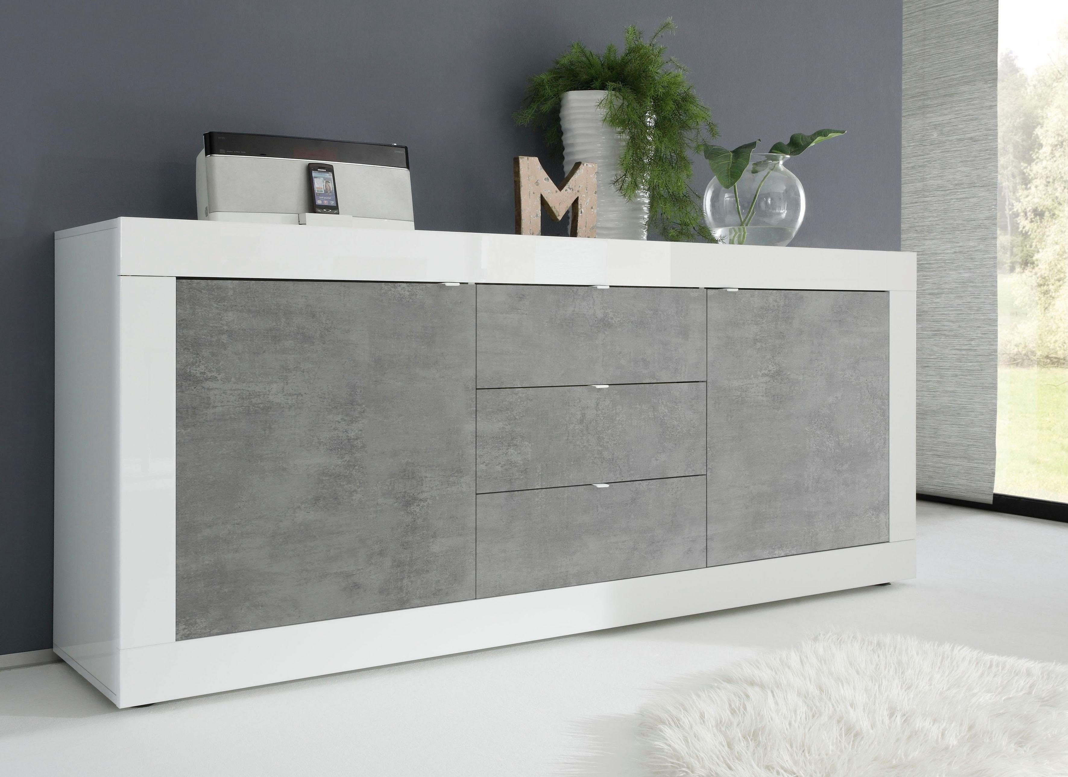 LC Sideboard Basic Breite 210 cm, Kommode 2 Türen, 3 Schubkästen, Anrichte, Metallgriff, moderne Rahmenoptik, viel Stauraum, Farbauswahl