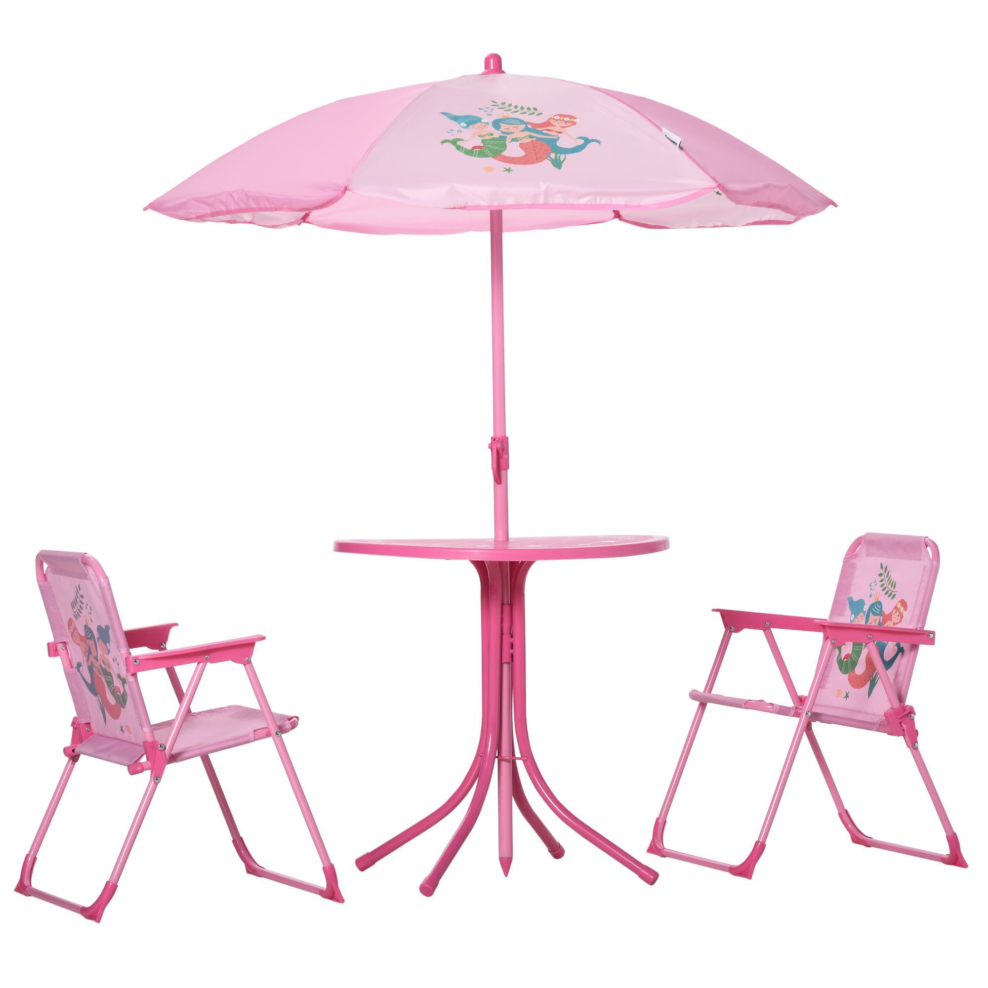 Outsunny Kindersitzgruppe Kindersitzgruppe, (Set, 4-tlg., 2 Stühle, 1 Tisch), Tisch mit Sonnenshirm Rosa