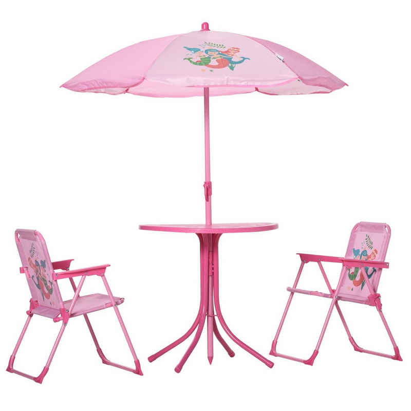 Outsunny Kindersitzgruppe Kindersitzgruppe, (Set, 4-tlg., 2 Stühle, 1 Tisch), Tisch mit Sonnenshirm