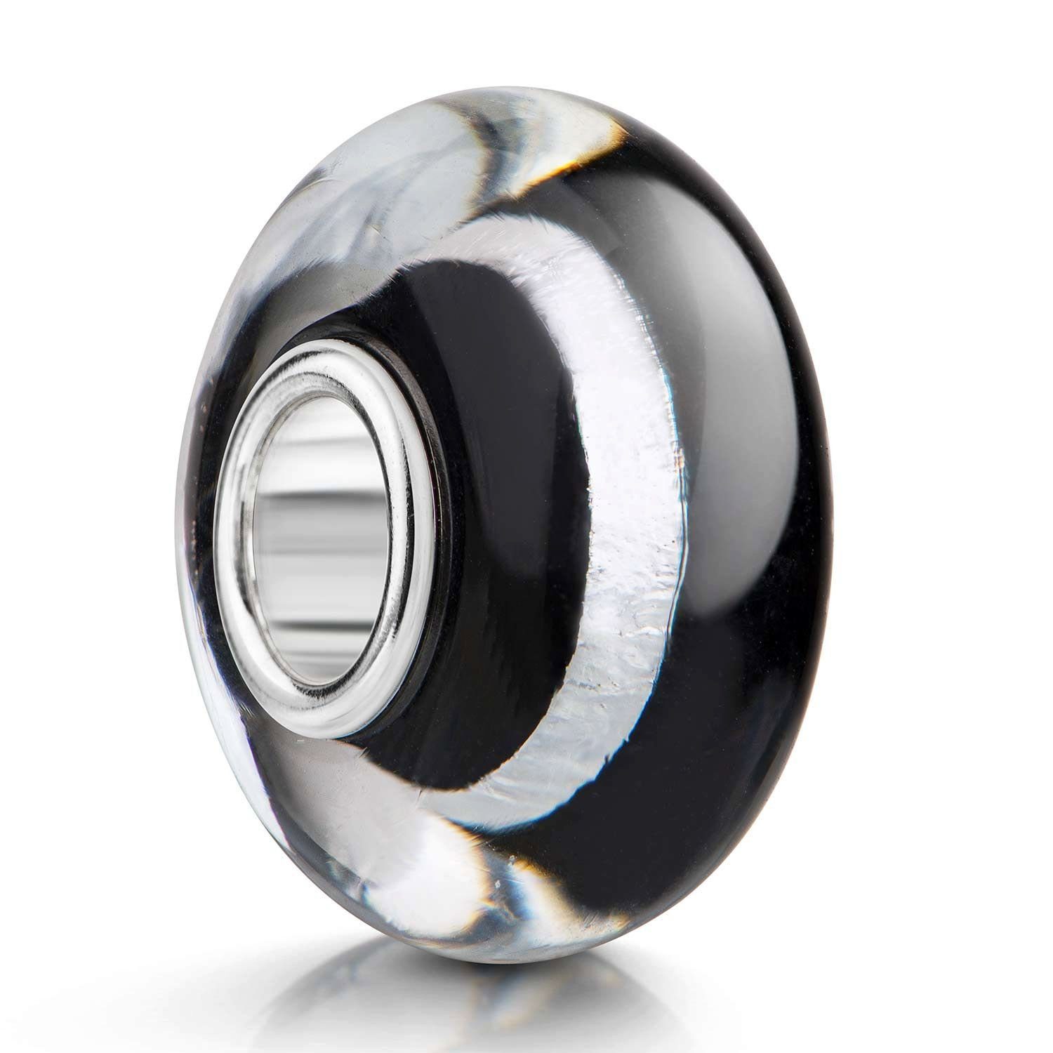 Bead Glasperle Schwarz Silberfolie minimalistisch 1491