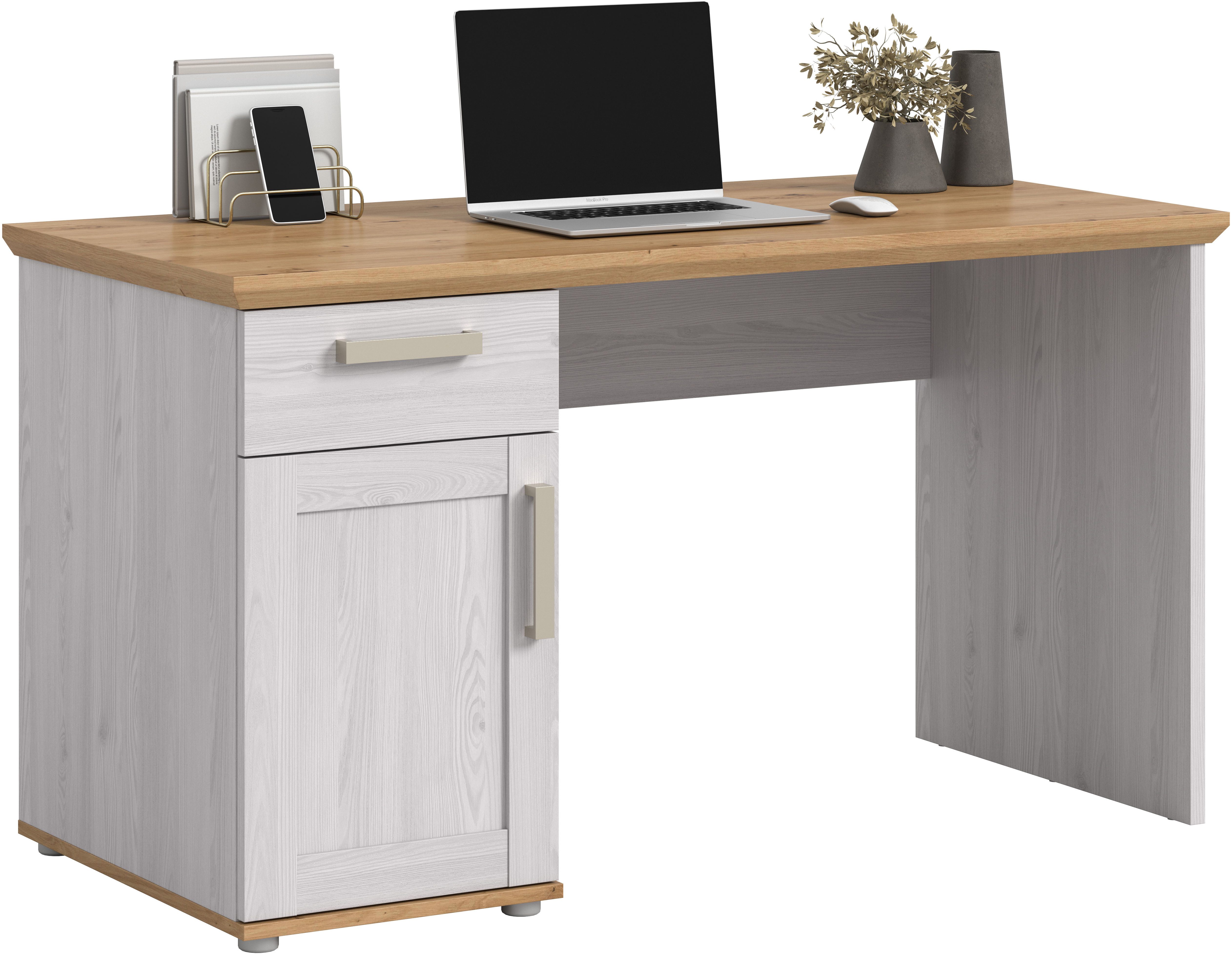 Home affaire Schreibtisch COSENZA, Breite 134 cm, 1 Tür, 1 Schubkasten, 2 Fächer (in Landhausoptik, mit weiteren Artikel der Serie kombinierbar), Bürotisch, Computertisch, Laptoptisch, Home-Office