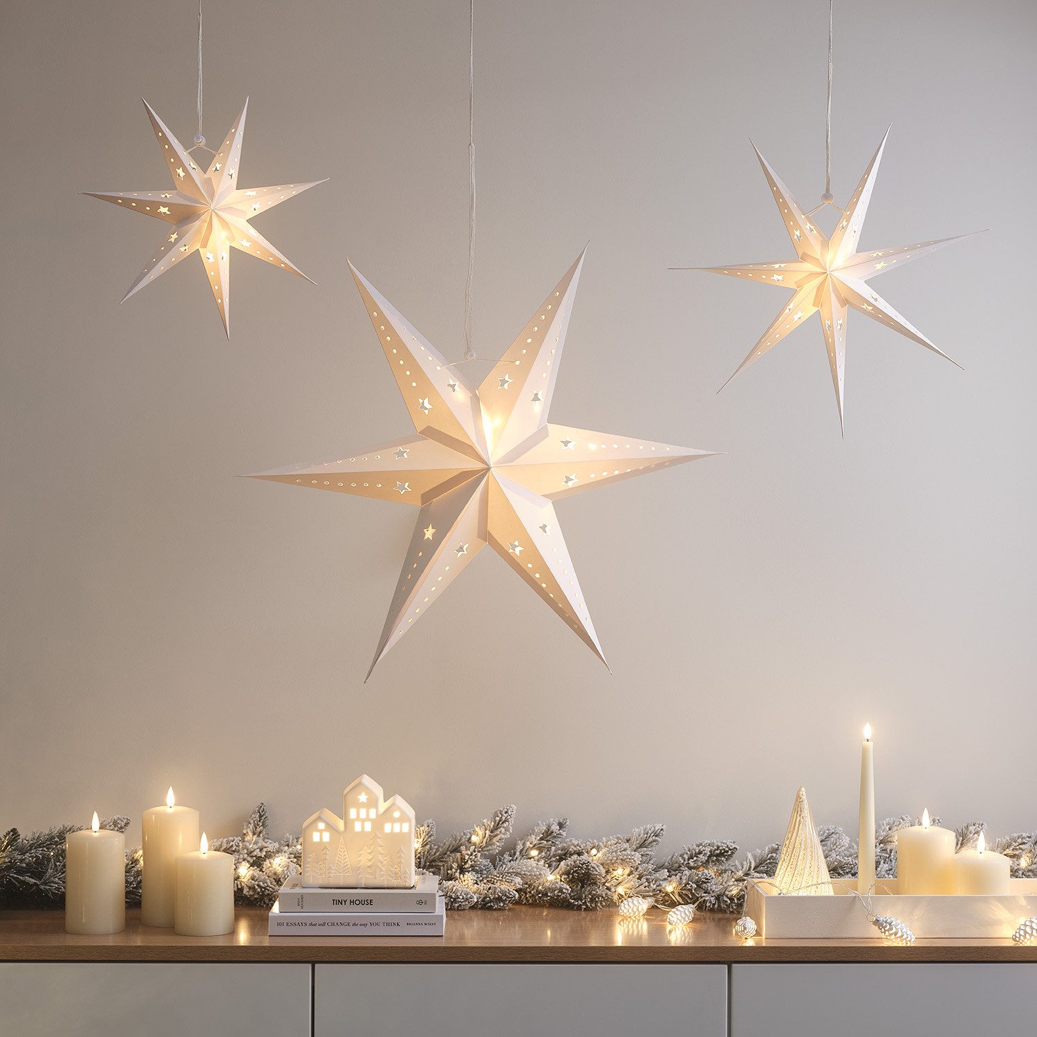 Lights4fun LED Stern LED Sterne Trio aus Papier, LED wechselbar