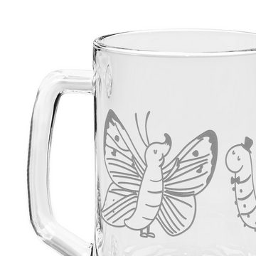 Mr. & Mrs. Panda Bierkrug Raupe Schmetterling - Transparent - Geschenk, Tiere, Gute Laune, lust, Premium Glas