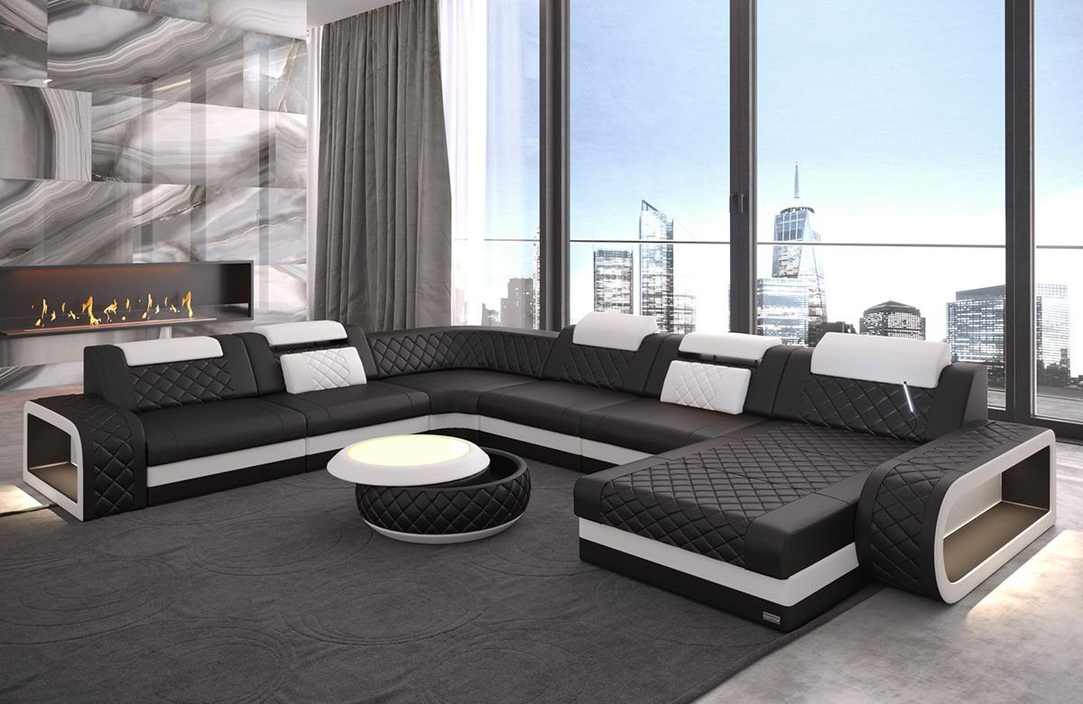 Sofa Dreams Wohnlandschaft Ledercouch Sofa Leder Berlin XXL U Form Ledersofa, Couch, mit LED, wahlweise mit Bettfunktion als Schlafsofa, Designersofa