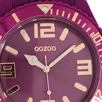 OOZOO Quarzuhr Oozoo Unisex Armbanduhr Vintage Series, (Analoguhr), Damen, Herrenuhr rund, groß (ca. 48mm) Silikonarmband aubergine, lila