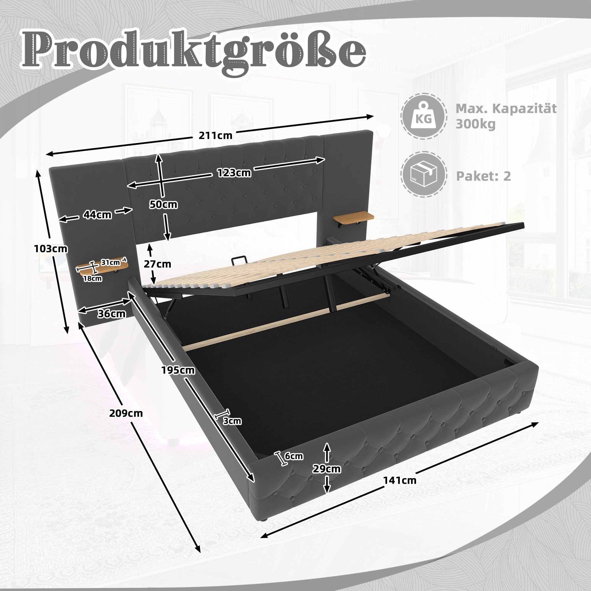 Celya Polsterbett Doppelbett, mit breitem Kopfteil, günstig online kaufen