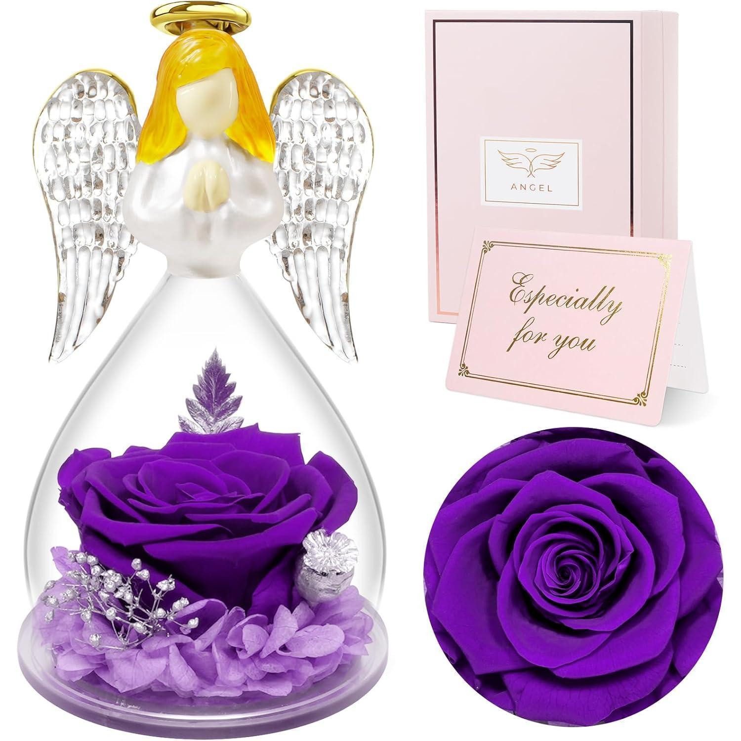 LuxusKollektion Geschenkbox Ewige Rose Engel Glas Dome Geschenkbox & Grußkarte, Echte