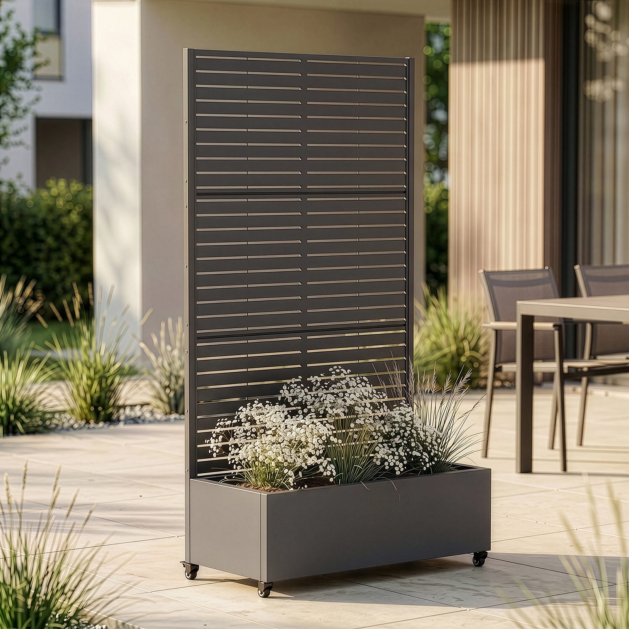 casa.pro Blumenkasten, »Nodepp« mit Sichtschutz 4 Rollen 190x82x38 cm Stahl Anthrazitgrau