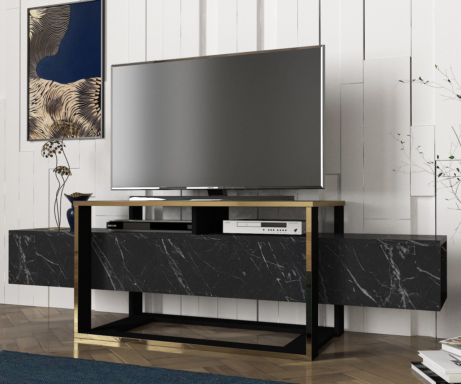 Marmor in Optik TV-Regal Bianco Lowboard modernes Wohnwand Optik, moebel17 Marmor TV
