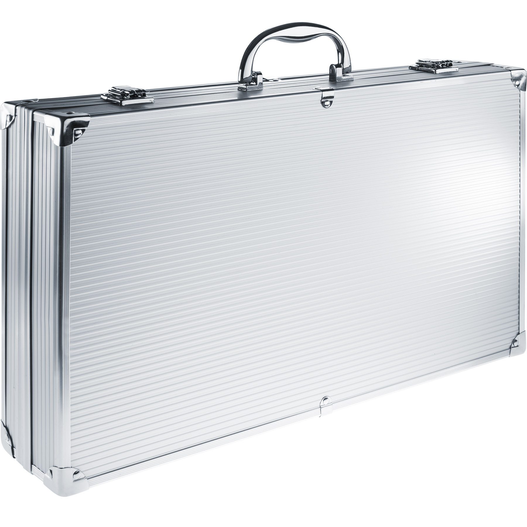 tectake Grillbesteck-Set 18-tlg. Grillbesteck-Set aus Edelstahl mit langen Griffen im Koffer, (Grillwerkzeug-Set, in grau), mit Samt-Innenverkleidung für übersichtliche Aufbewahrung des Bestecks