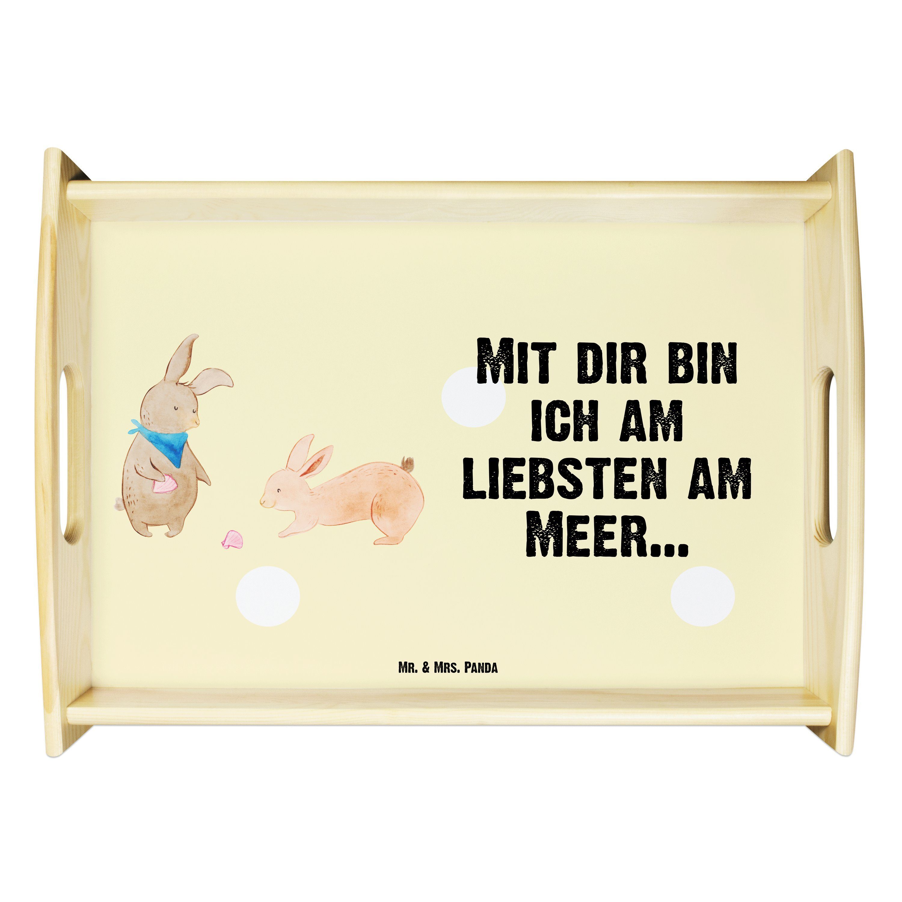 Mr. & Mrs. Panda Tablett Hasen Muschel - Gelb Pastell - Geschenk, Freundinnen, Muscheln sammel, Echtholz lasiert, (1-tlg)