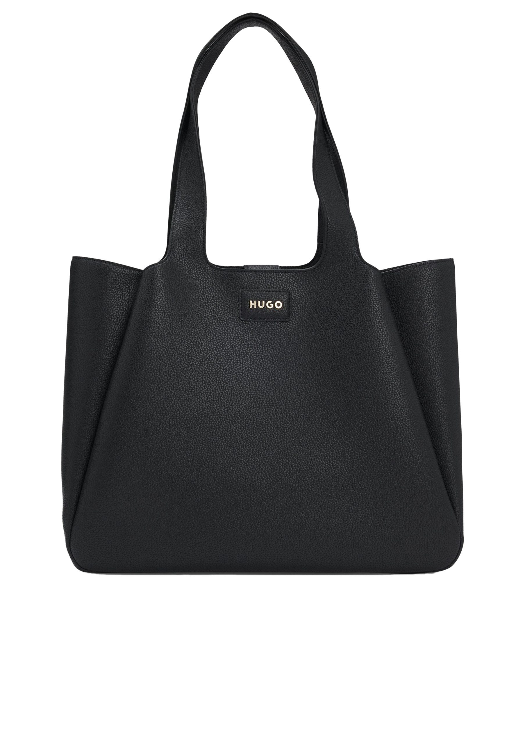 Shopper Bag aus Kunstleder mit Logo-Aufnäher