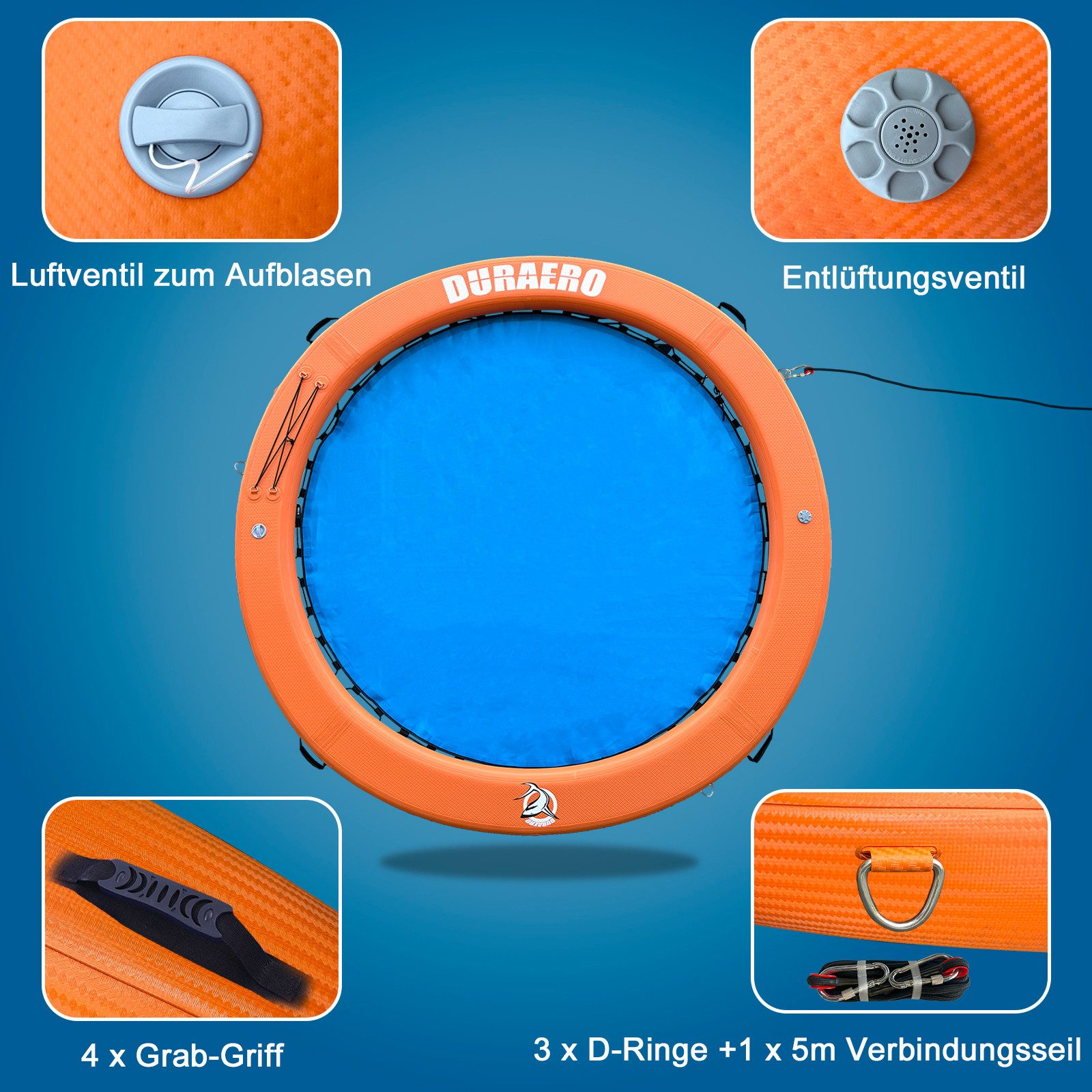 DURAERO Aufblasbare Wasser-Hängematte,Rundes,Schwimmring für See & Pool SUP-Paddel