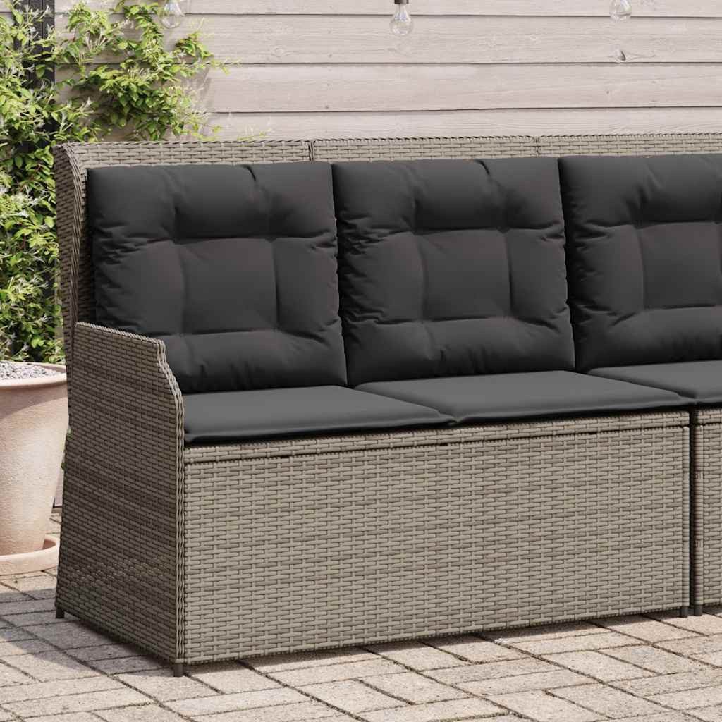 vidaXL Loungesofa Gartenbank Verstellbar mit Kissen Grau Poly Rattan, 1 Teile