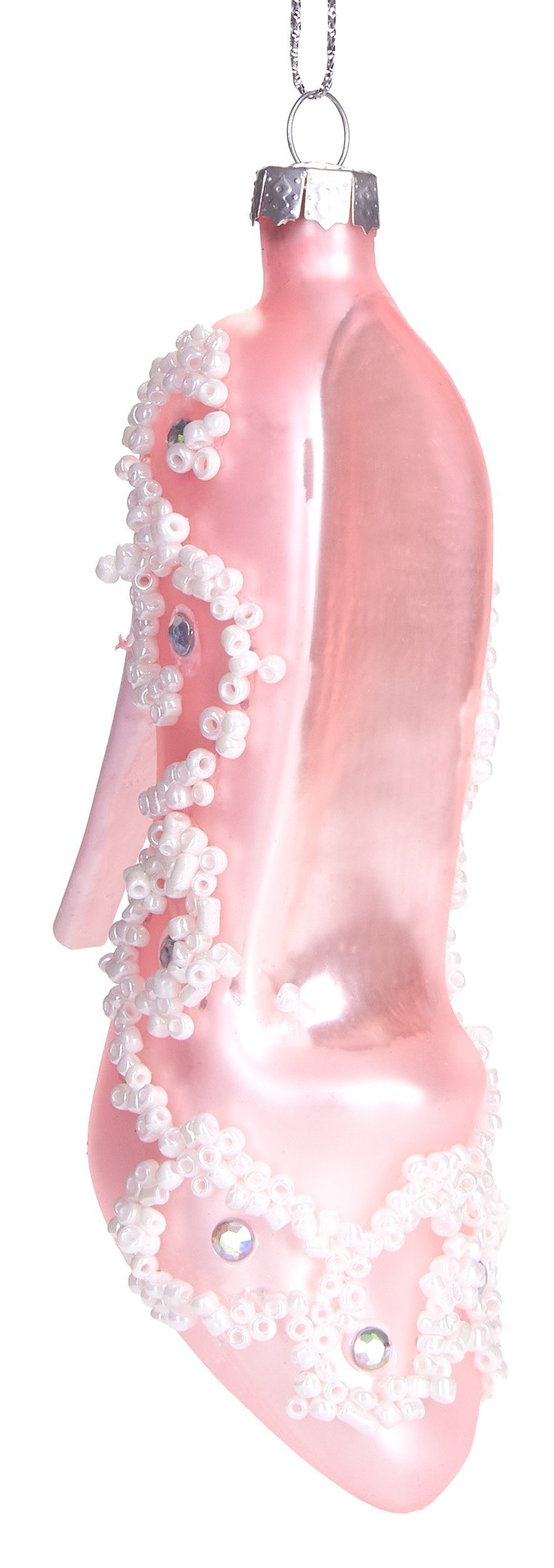 BRUBAKER Christbaumschmuck Handbemalte Weihnachtskugel Rosa Stöckelschuh, schicker Weihnachtsanhänger aus Glas, mundgeblasenes Unikat - 9 cm