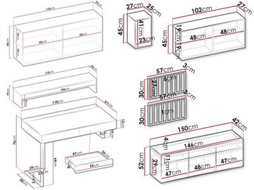 Feldmann-Wohnen Jugendzimmer-Set Teen Flex, (Teen Flex, 8-St., Kinderzimmer-Set), 8-teilig Hickory Natur betonfarben Raw Steel