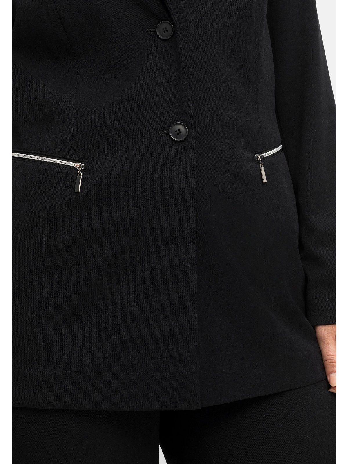 Größen Sheego Jackenblazer Reißverschluss-Taschen Große schwarz mit