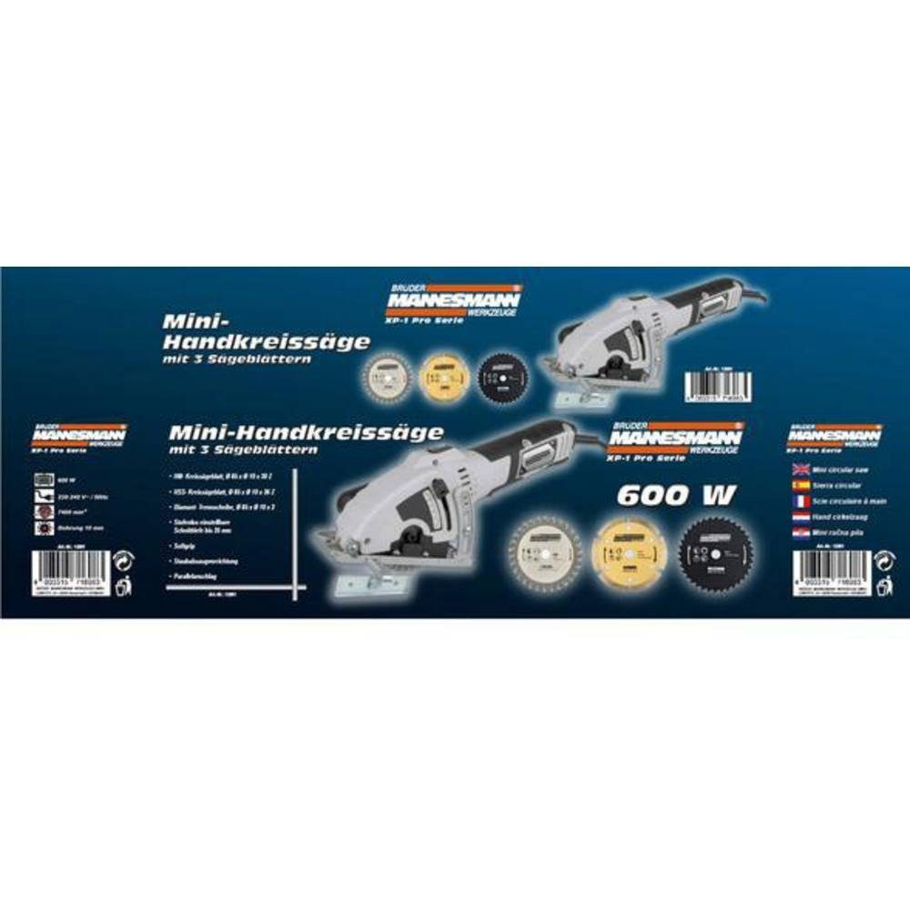 Brüder Mannesmann Werkzeuge Handkreissäge Mini-Handkreissäge, 600 Watt M12891