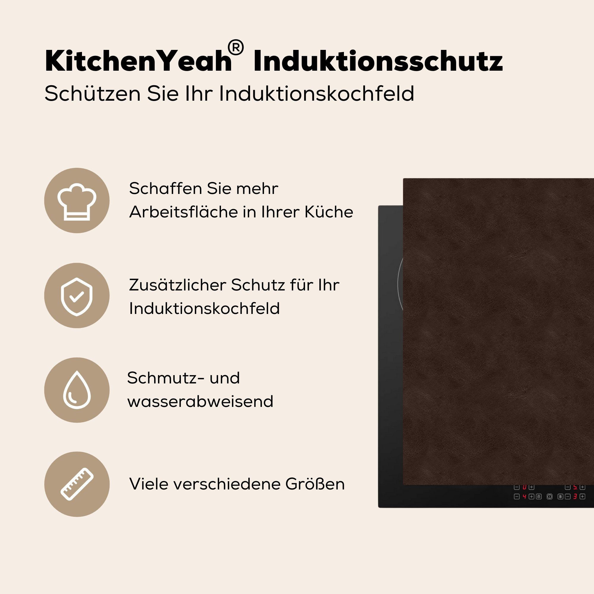 cm, Induktionskochfeld, Vinyl, Herdblende-/Abdeckplatte Ceranfeldabdeckung Braun Leder MuchoWow tlg), Tierhaut, - (1 59x51 Induktionsschutz, -