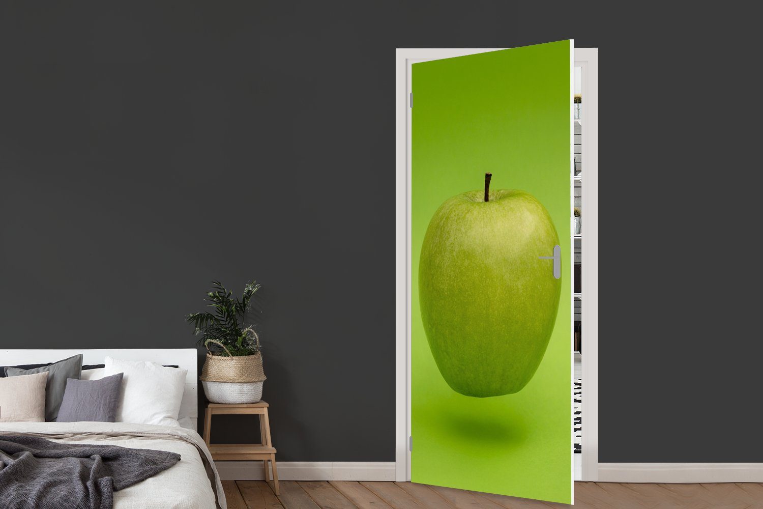 MuchoWow Tür, (1 Apfel - - cm Türaufkleber, St), 75x205 Grün, bedruckt, Matt, Obst Fototapete für Türtapete