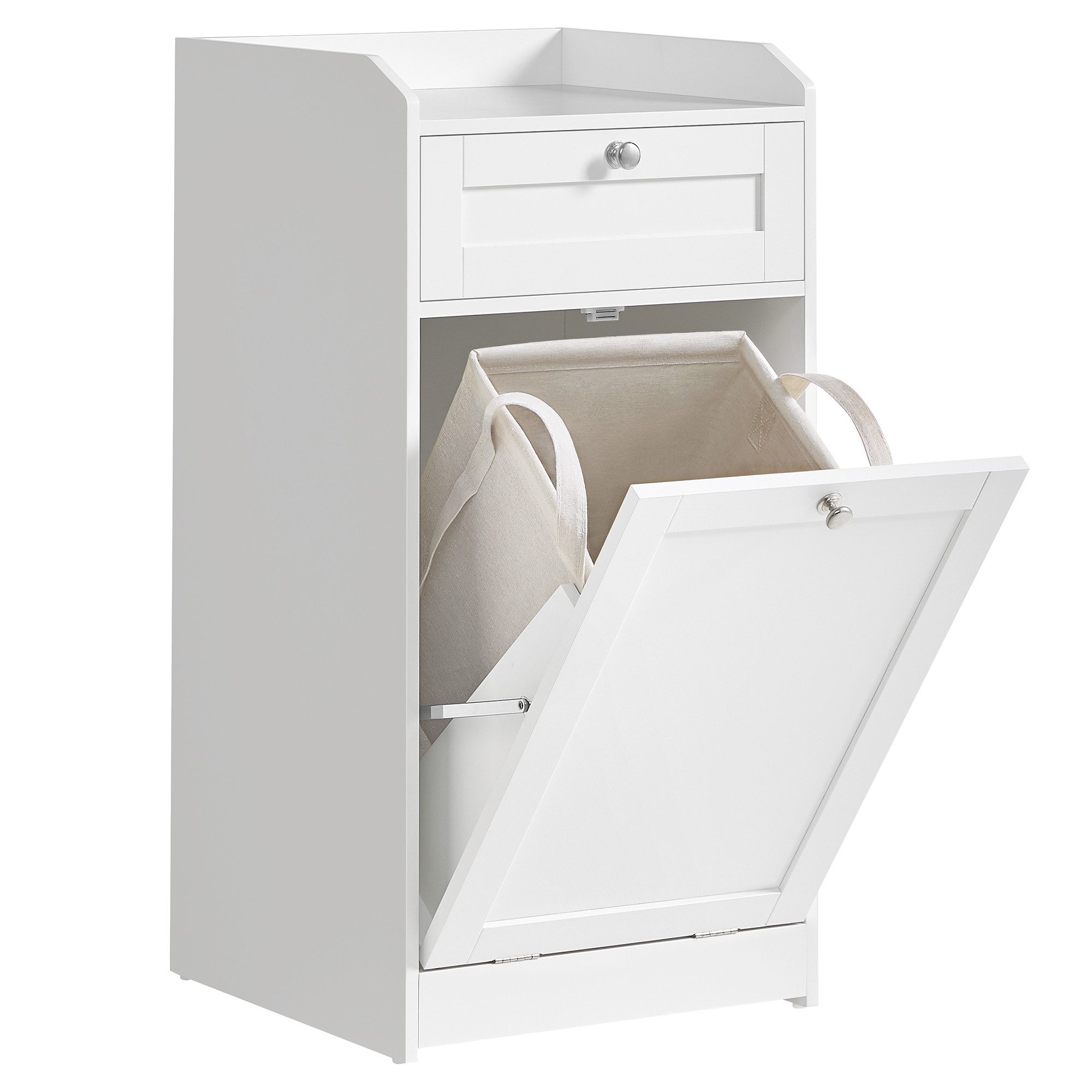 VASAGLE Badkommode Badschrank mit Wäschekorb, herausnehmbare Innentasche mit Griffen, Badezimmerschrank mit 1 Schublade und 1 Wäschebox, 40 x 40 x 80,2 cm