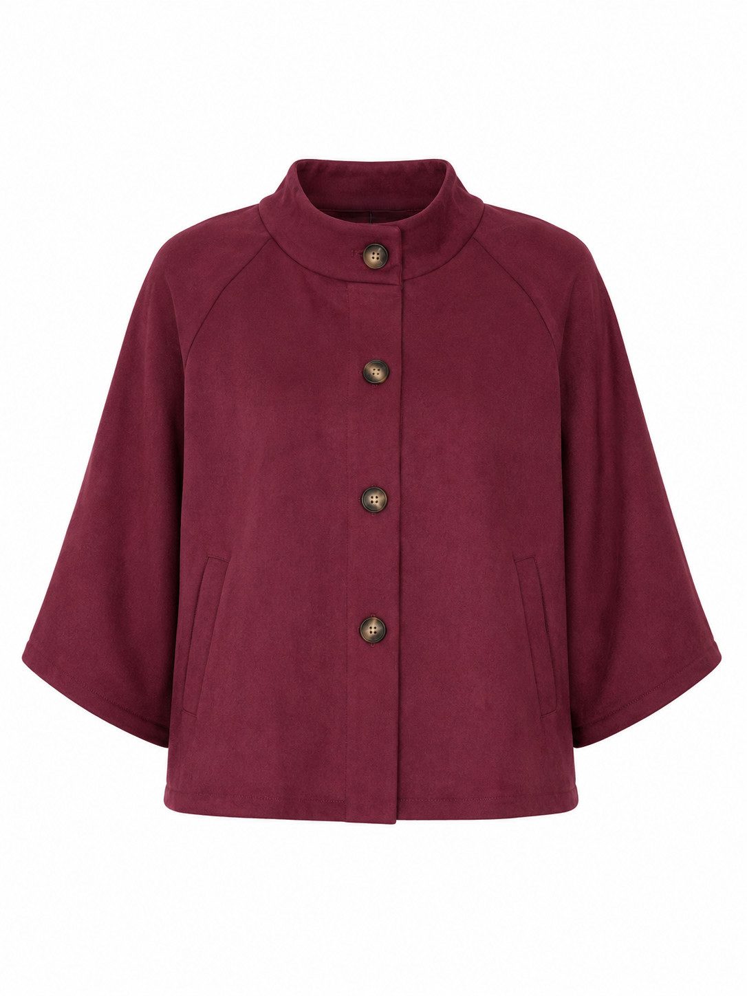 ITALY VIBES Blouson - Capejacke für Damen - Veloursjacke mit Knopfleiste und Stehkragen ONE SIZE - passend für Größen S - L