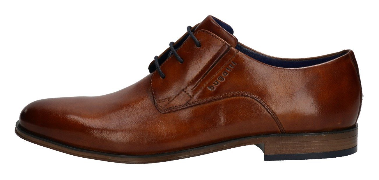 bugatti Schnürschuh Anzugschuh, Business Schuh mit Logoschriftzug mit feinem Blockabsatz